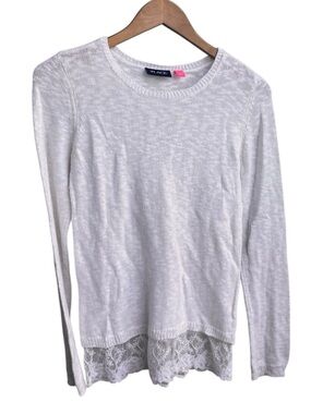 The Children’s Place White Knit Spring Sweater Lace Hem Girls L (10/12)